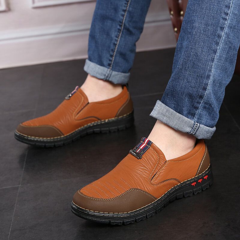 Retro Sömmar För Män Slip On Microfiber Läder Casual Loafers Körskor