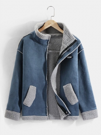 Drop Shoulder Herr Enfärgad Shearling Fodrad Tjock Casual Jacka