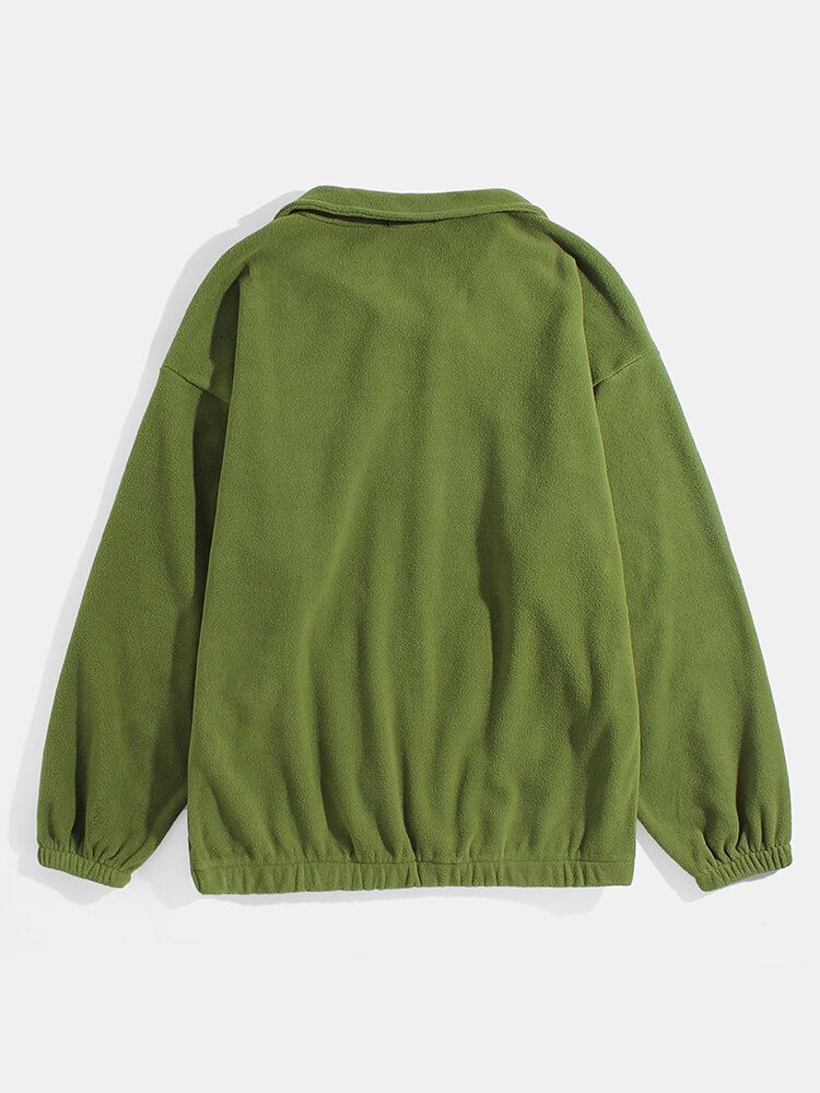 Enfärgad Polar Fleece Drop Shoulder-jacka För Män Med Ficka