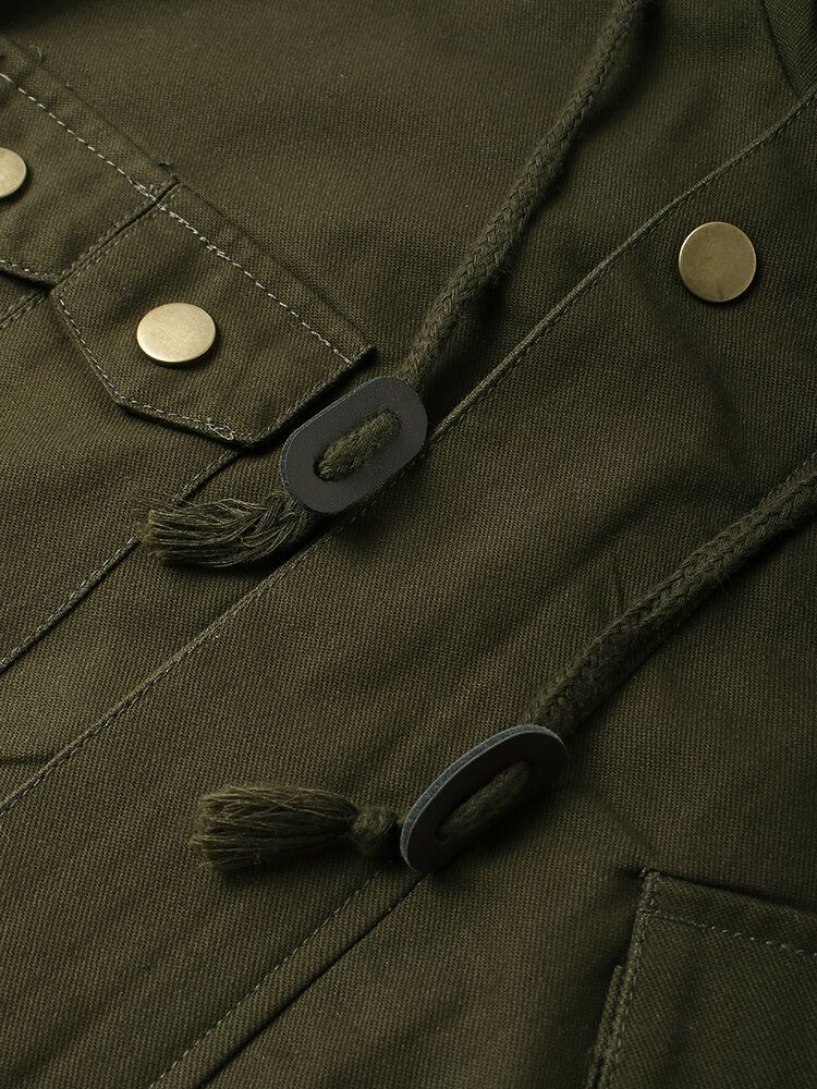 Flerfickor För Män Utility Cotton Washed Casual Cargo Jacka Med Avtagbar Huva