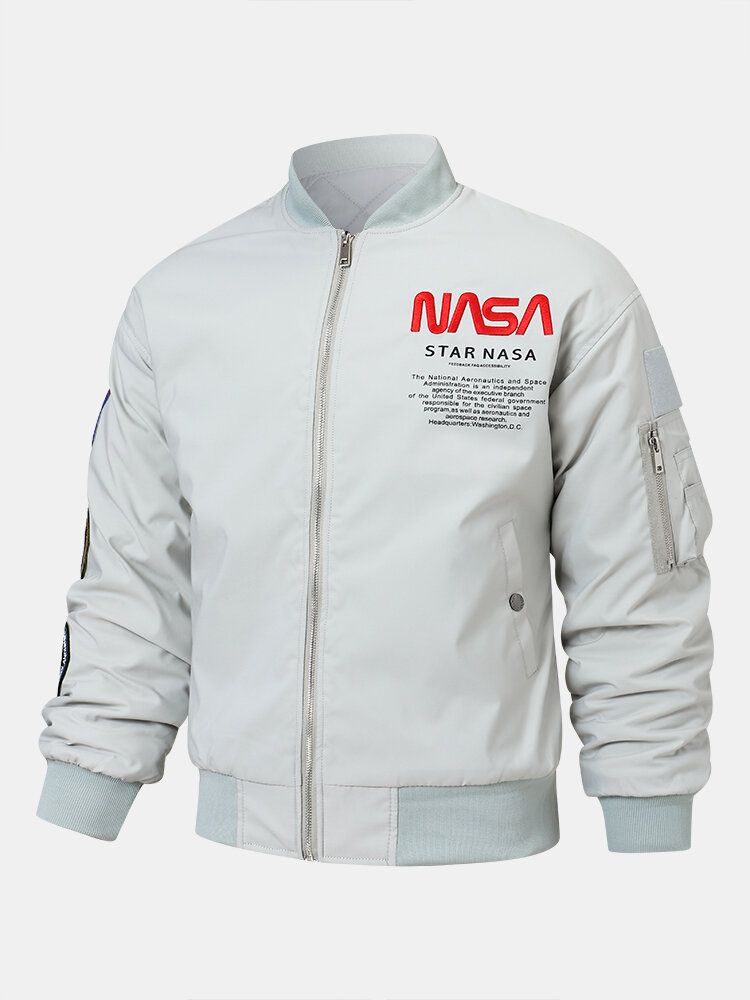 Herr Astronaut Nasa Letter Icon Mönster Basebollkrage Zip-fickor Casual Jackor