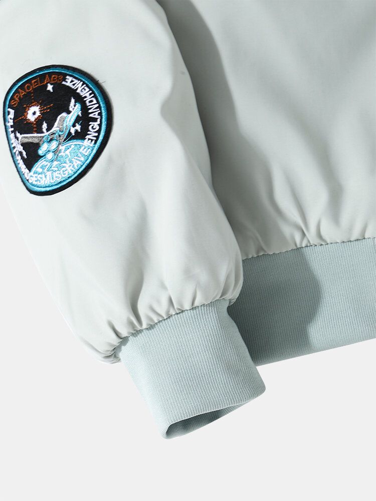 Herr Astronaut Nasa Letter Icon Mönster Basebollkrage Zip-fickor Casual Jackor