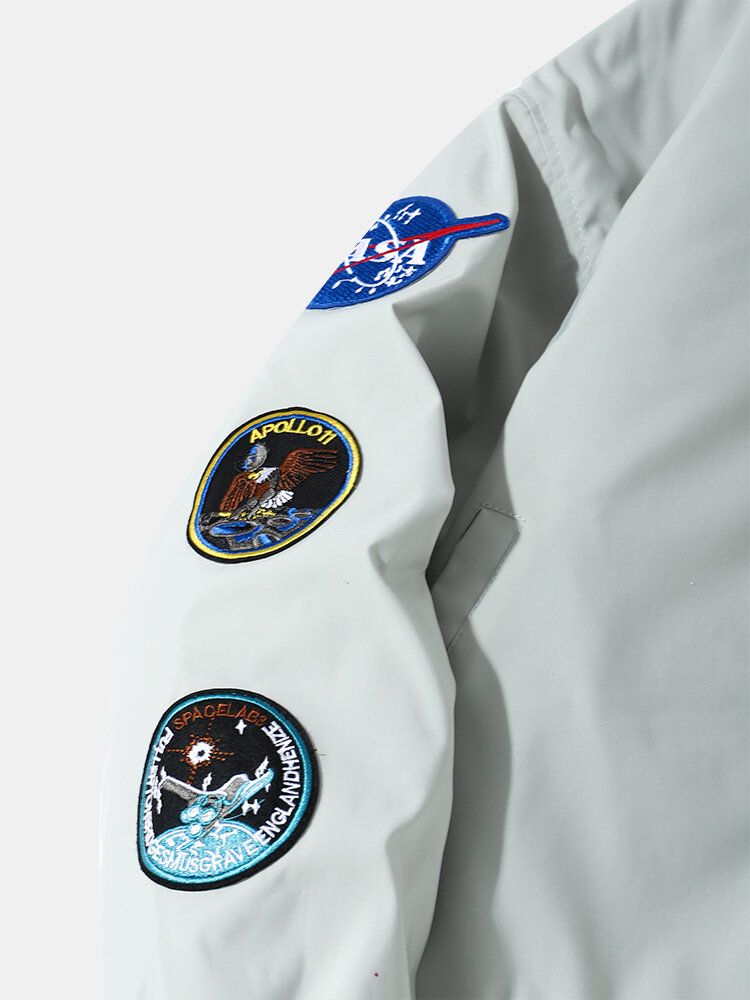 Herr Astronaut Nasa Letter Icon Mönster Basebollkrage Zip-fickor Casual Jackor