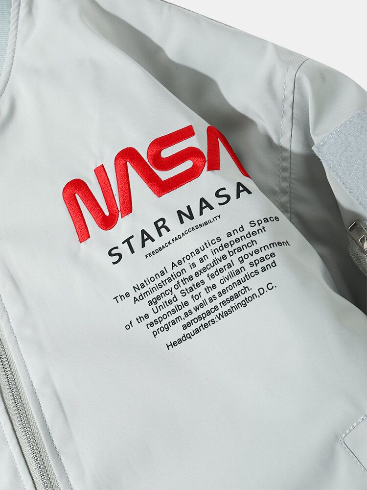 Herr Astronaut Nasa Letter Icon Mönster Basebollkrage Zip-fickor Casual Jackor