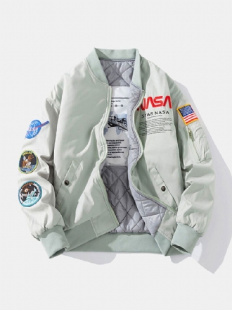 Herr Astronaut Nasa Letter Icon Mönster Basebollkrage Zip-fickor Casual Jackor