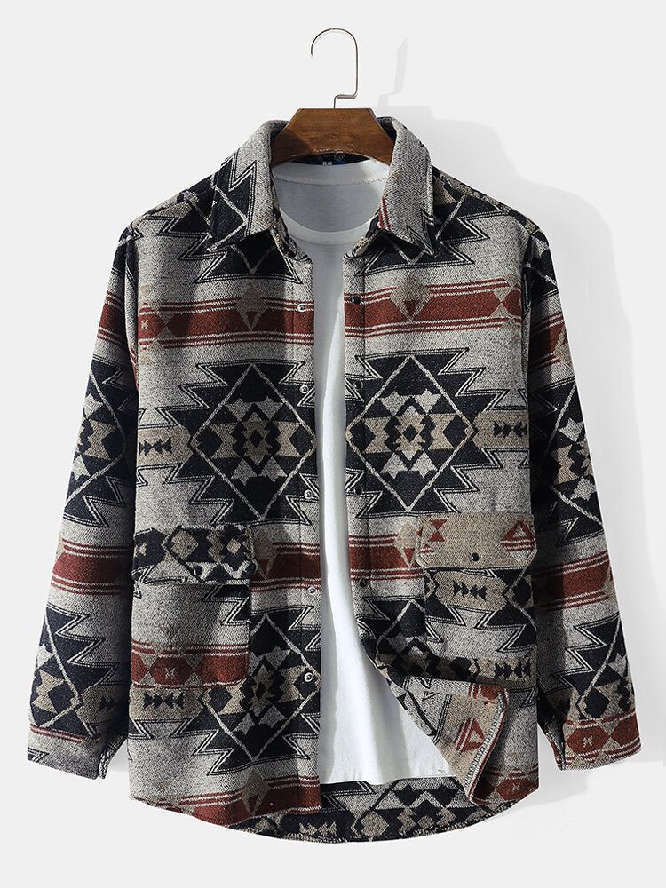 Herr Nomadic Retro Tribal Dubbla Fickor Böjda Kanter Casual Jackor