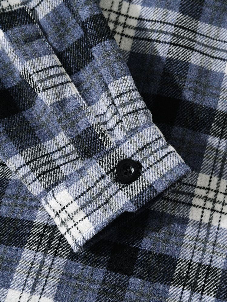 Herr Rutiga Bröstfickor Button Up Lapel Shirts Långärmade Jackor