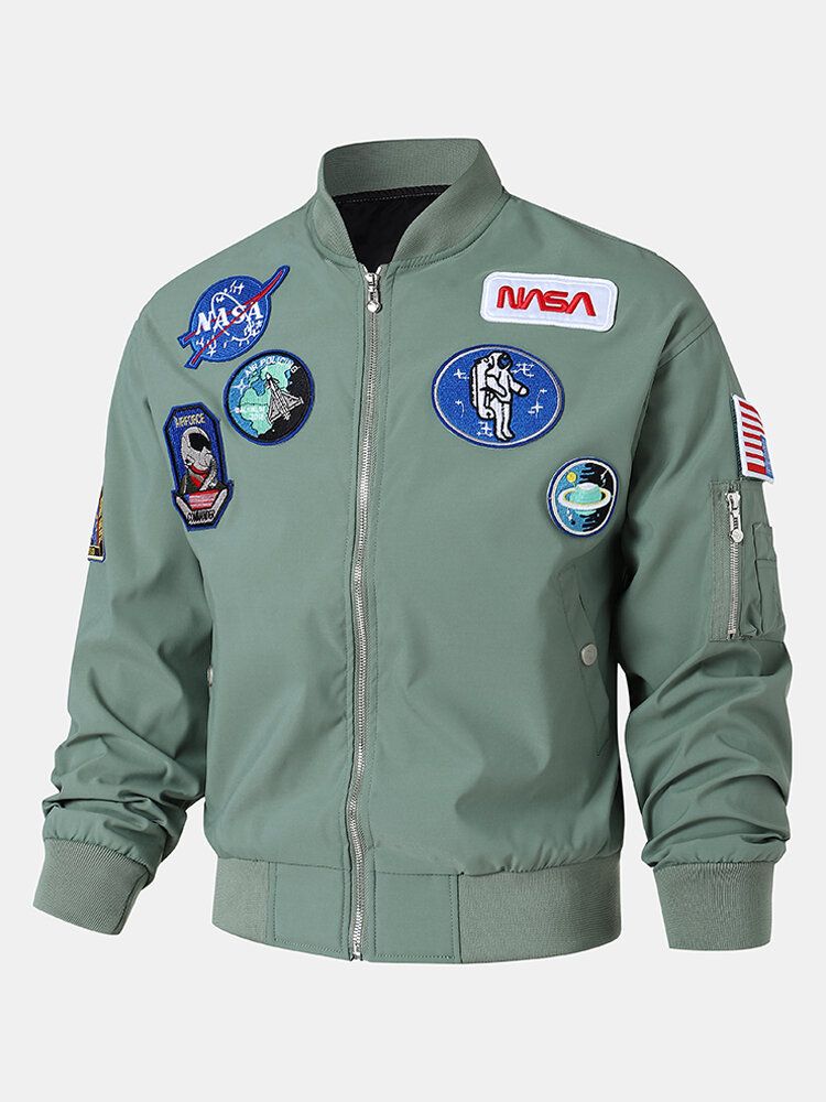 Män Astronaut Icon Pattern Nasa Baseball Collar Outdoor Jackor