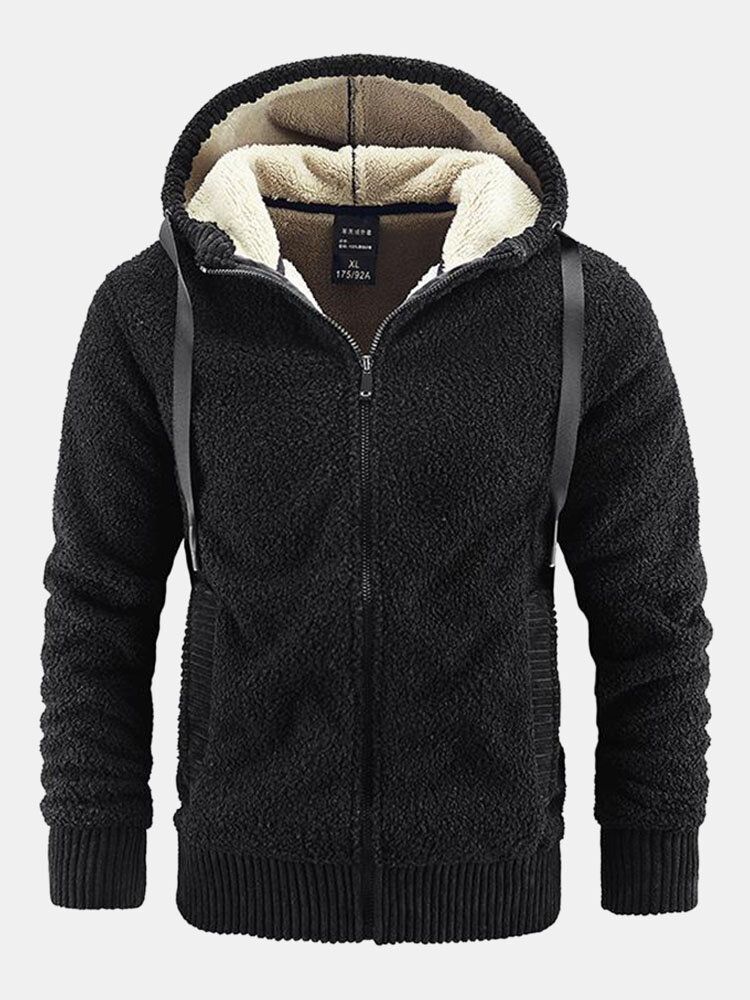 Män Cashmere Pure Pocket Elastisk Fåll Dragkedja Ski Hood Jackor