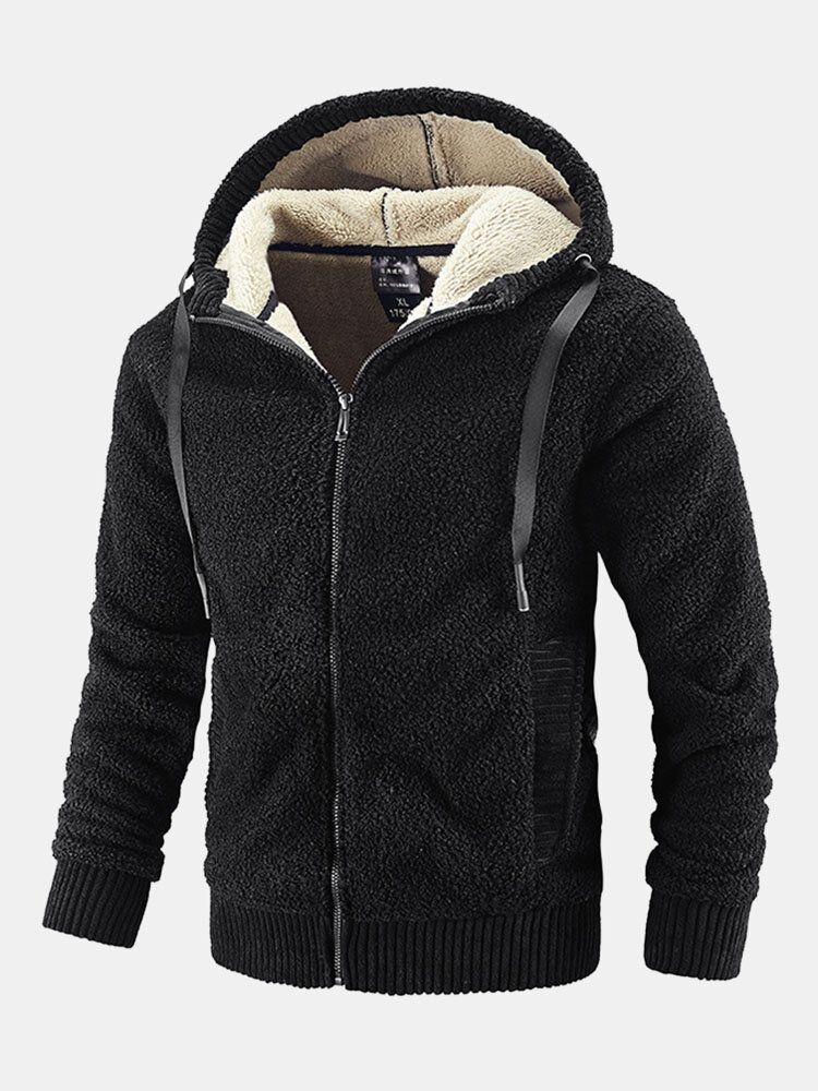 Män Cashmere Pure Pocket Elastisk Fåll Dragkedja Ski Hood Jackor