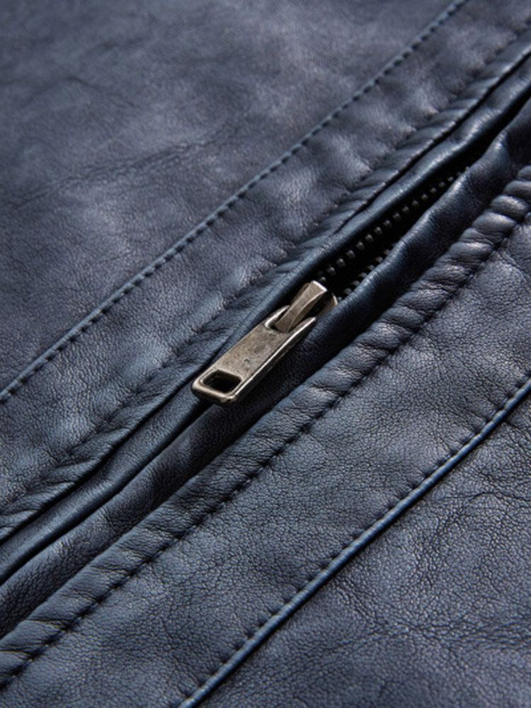 Män Pu Bokstav Elastisk Fåll Dragsko Hooded Zipper Jackor