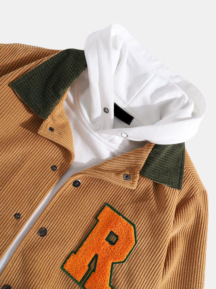 Retro Fleece R Corduroy Lapel Casual Varsity Jacka