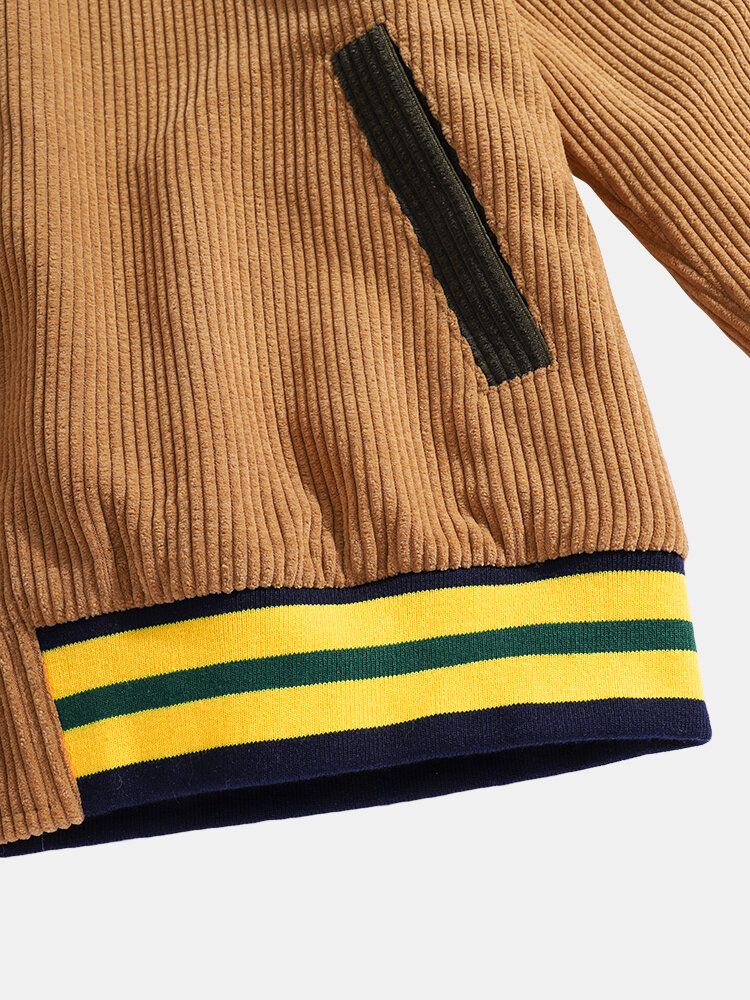 Retro Fleece R Corduroy Lapel Casual Varsity Jacka