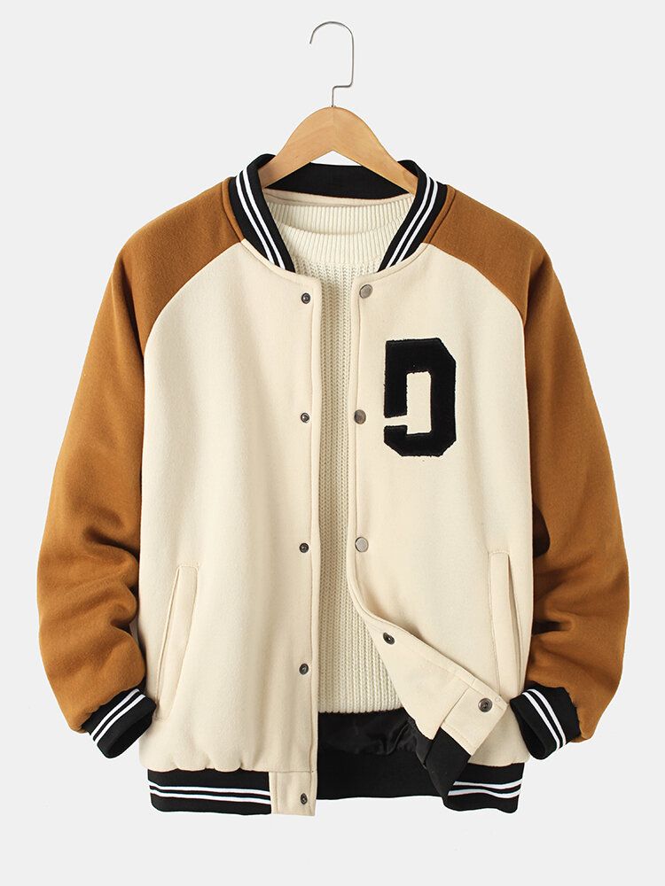 Vintage Tjock Raglanärm För Herrknappar Casual Lös Varsity-jacka