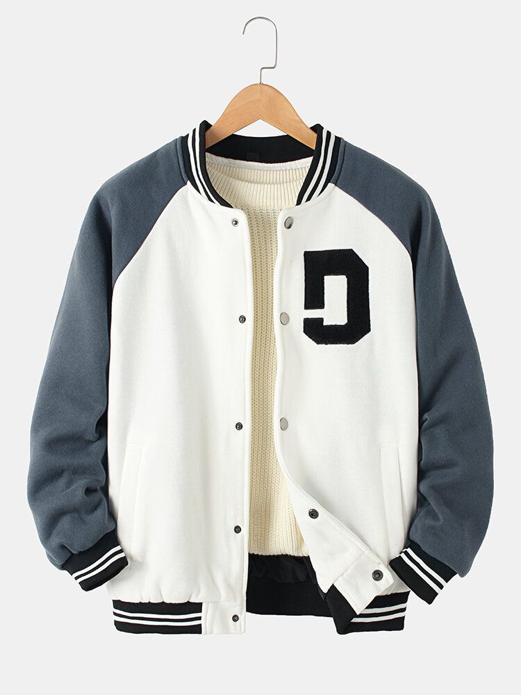 Vintage Tjock Raglanärm För Herrknappar Casual Lös Varsity-jacka