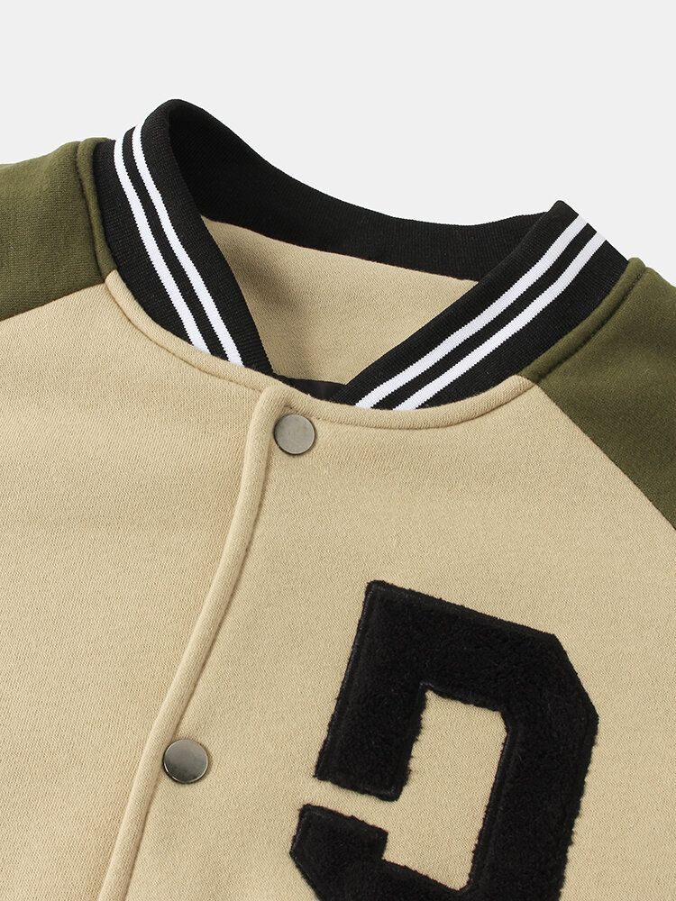 Vintage Tjock Raglanärm För Herrknappar Casual Lös Varsity-jacka