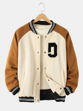 Vintage Tjock Raglanärm För Herrknappar Casual Lös Varsity-jacka