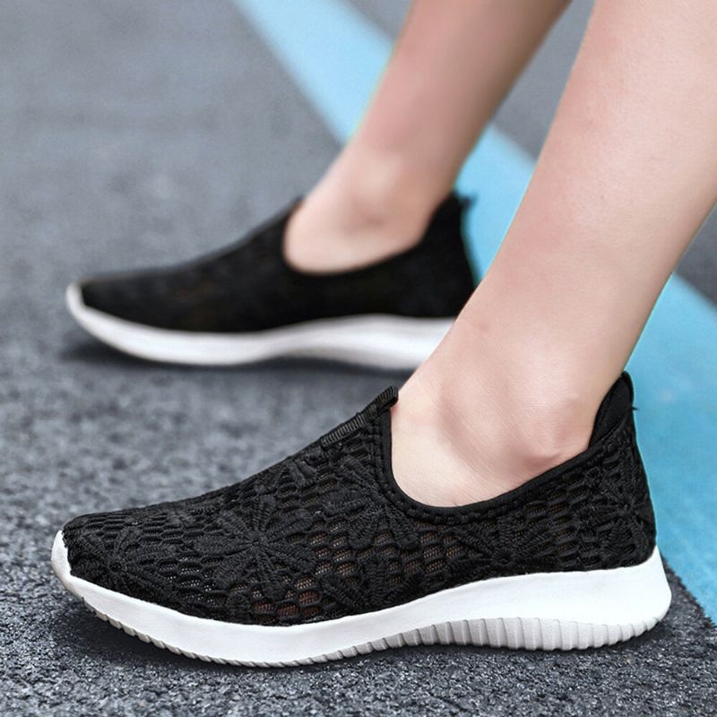 Casual Stickade Slip On Walking Flat Sneakers För Kvinnor