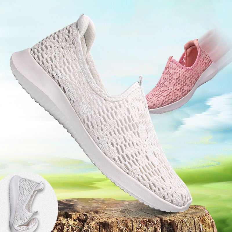 Casual Stickade Slip On Walking Flat Sneakers För Kvinnor