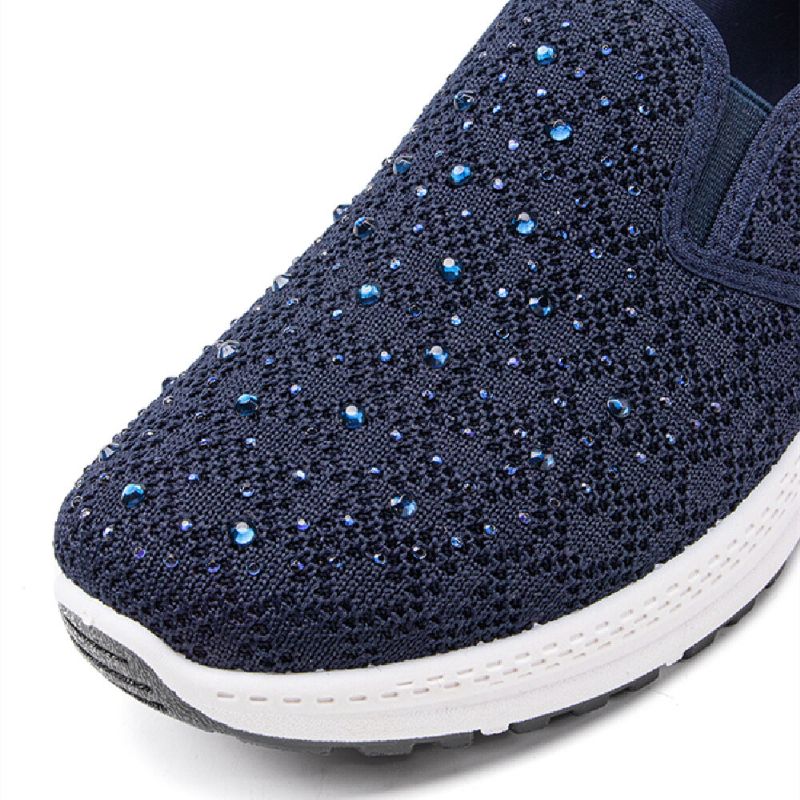 Dam Casual Rhinestone Andas Stickade Mjuka Platta Promenadsneakers