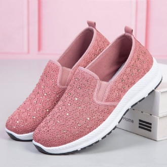 Dam Casual Rhinestone Andas Stickade Mjuka Platta Promenadsneakers