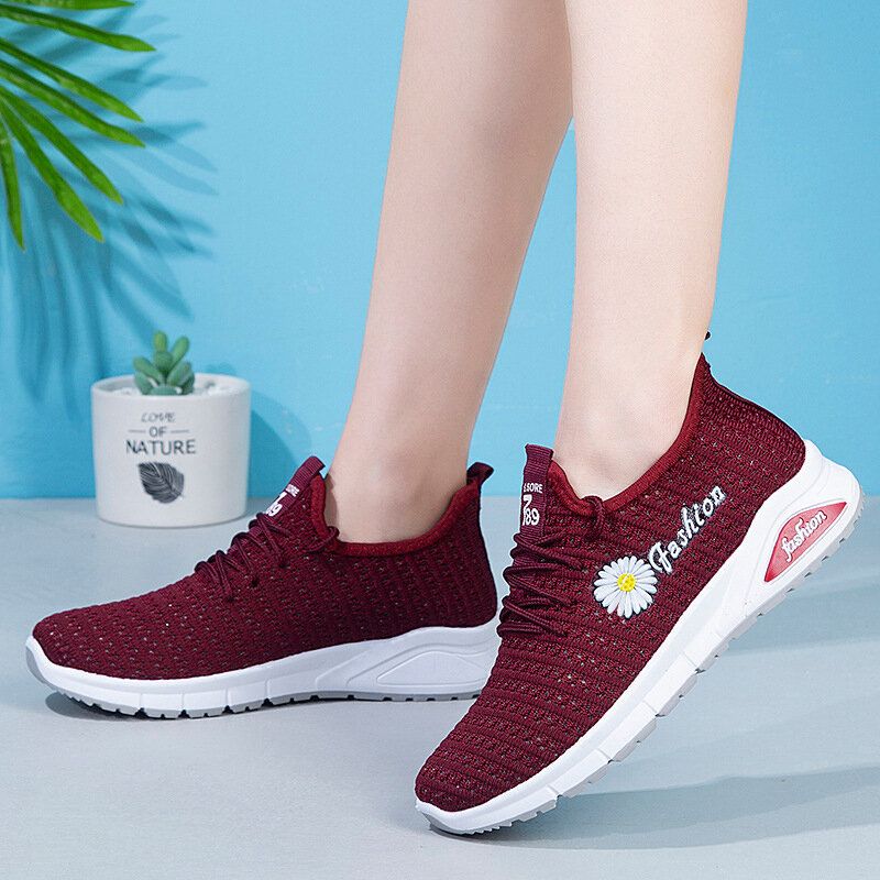 Dam Letter Parttern Tyg Andas Bärbar Sport Casual Sneakers