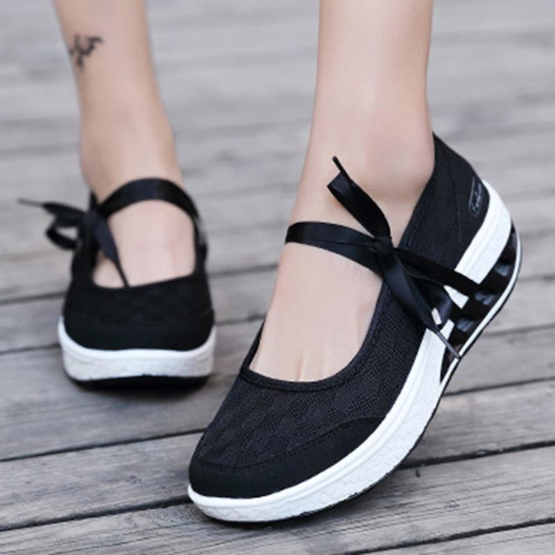 Dam Mesh Splicing Sport Casual Lace Up Platform Sneakers