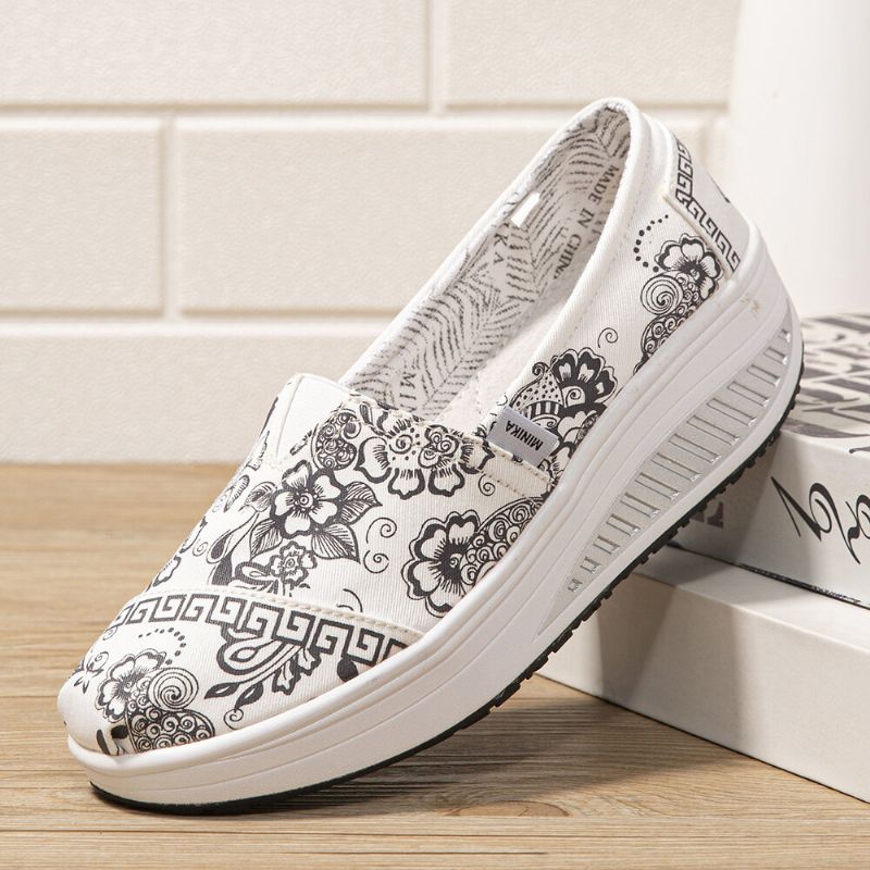 Damer Casual Blommor Tryckt Mönster Bekväma Rockersula Walking Shoes