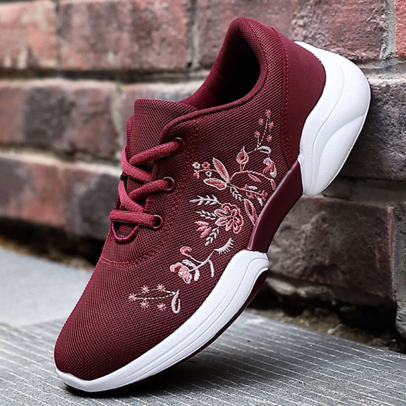 Damer Casual Broderi Blommor Stickade Lätta Ventilerande Sneakers