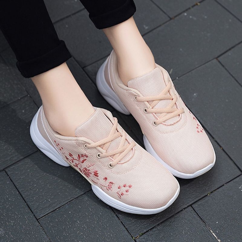 Damer Casual Broderi Blommor Stickade Lätta Ventilerande Sneakers