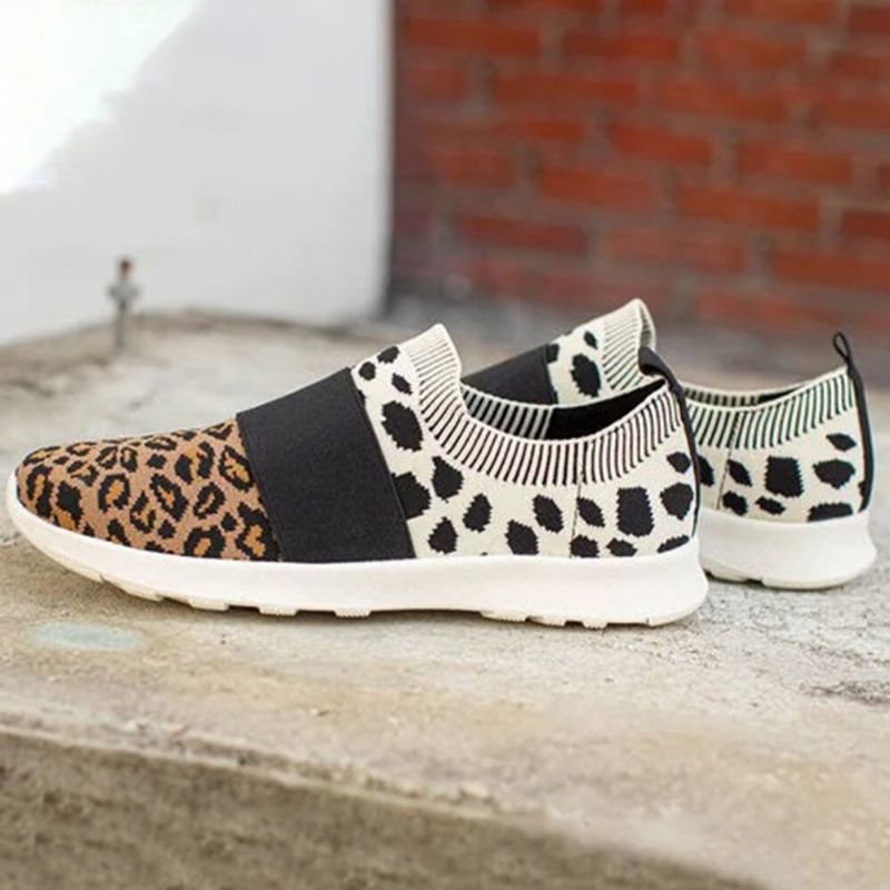 Damer Large Mesh Andas Leopardmönster Elastiskt Band Slip On Sneakers