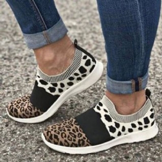 Damer Large Mesh Andas Leopardmönster Elastiskt Band Slip On Sneakers