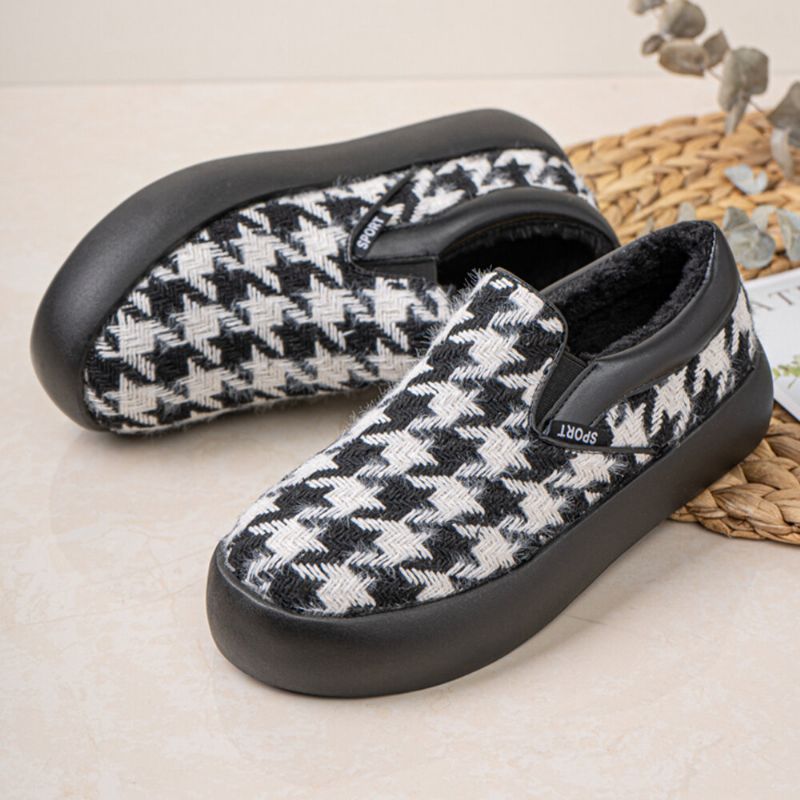 Damshorts Houndstooth Elastiskt Band Varmfoder Walking Shoes