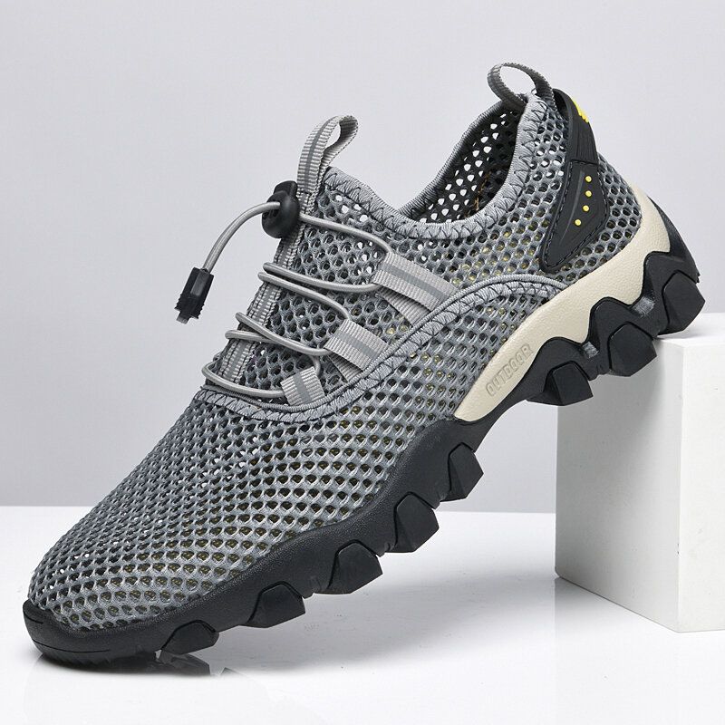 Herr Mesh Andningsbart Elastiskt Band Snörning Outdoor Fitness Casual Sneakers