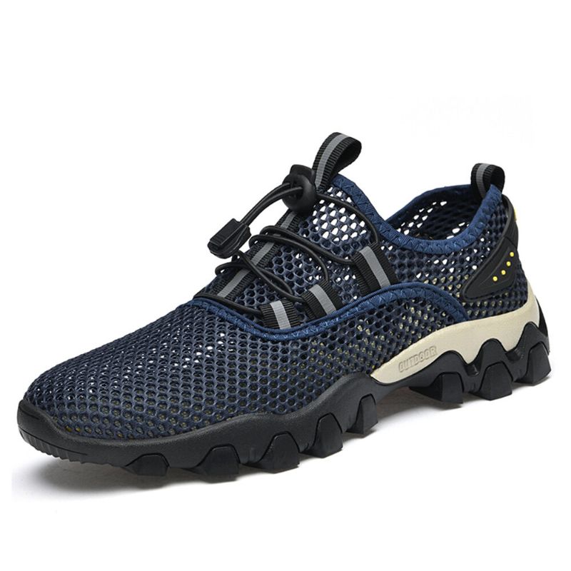 Herr Mesh Andningsbart Elastiskt Band Snörning Outdoor Fitness Casual Sneakers