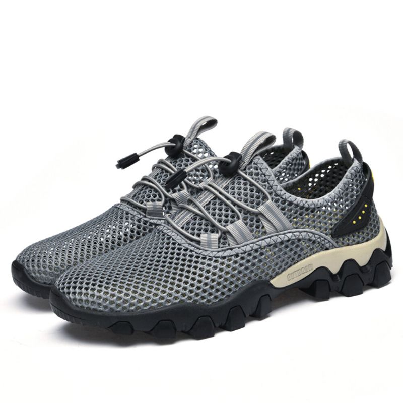 Herr Mesh Andningsbart Elastiskt Band Snörning Outdoor Fitness Casual Sneakers