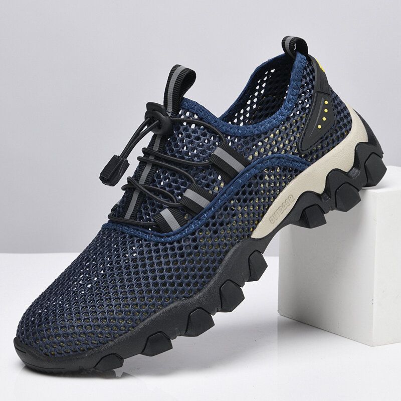 Herr Mesh Andningsbart Elastiskt Band Snörning Outdoor Fitness Casual Sneakers