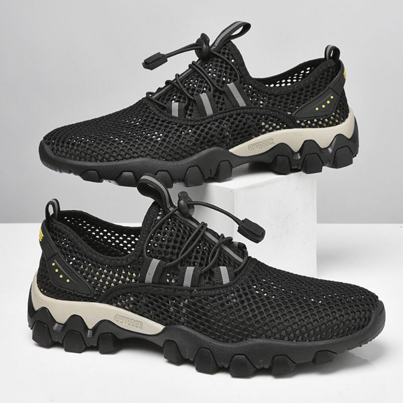 Herr Mesh Andningsbart Elastiskt Band Snörning Outdoor Fitness Casual Sneakers