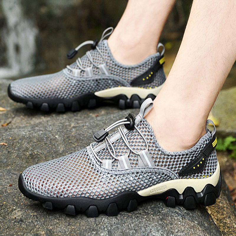 Herr Mesh Andningsbart Elastiskt Band Snörning Outdoor Fitness Casual Sneakers