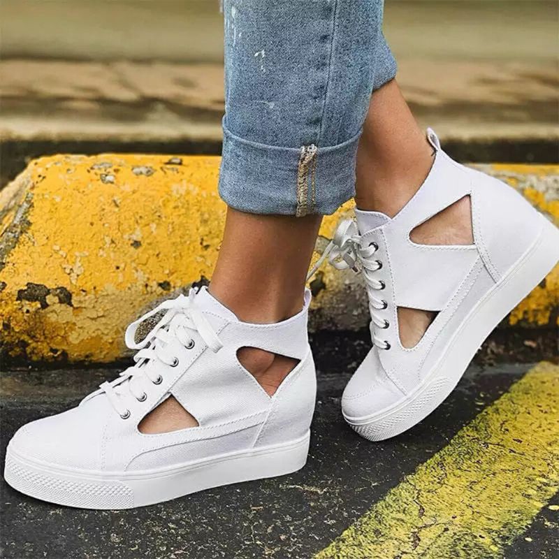 Kvinnor Canvas Cut Out Bärbara Hidden Increase Casual Flat Shoes