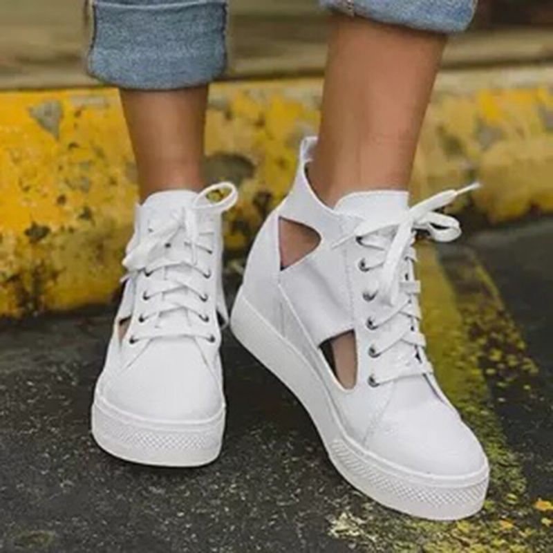 Kvinnor Canvas Cut Out Bärbara Hidden Increase Casual Flat Shoes