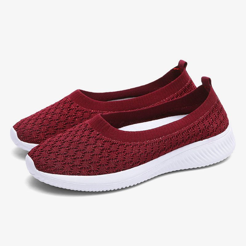 Kvinnor Casual Bekväma Stickade Lätta Slip-on Sneakers Med Mjuk Sula