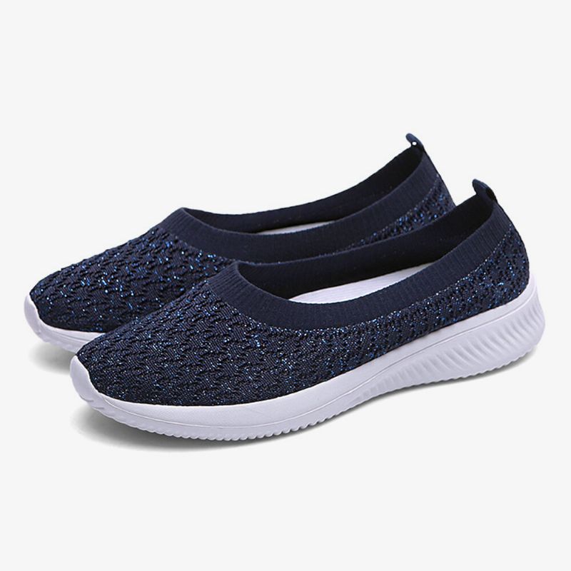 Kvinnor Casual Bekväma Stickade Lätta Slip-on Sneakers Med Mjuk Sula