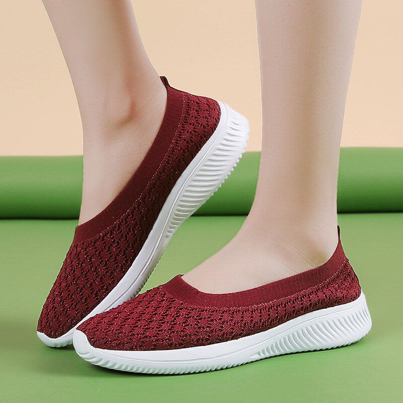 Kvinnor Casual Bekväma Stickade Lätta Slip-on Sneakers Med Mjuk Sula