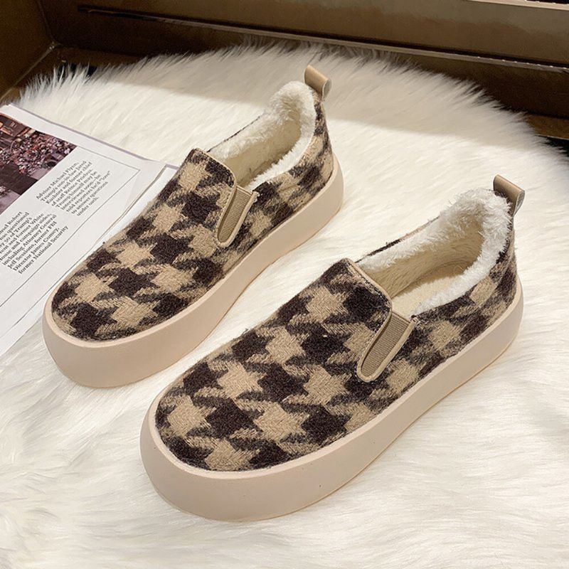 Kvinnor Casual Plysch Houndstooth Varmfoder Skate Skor