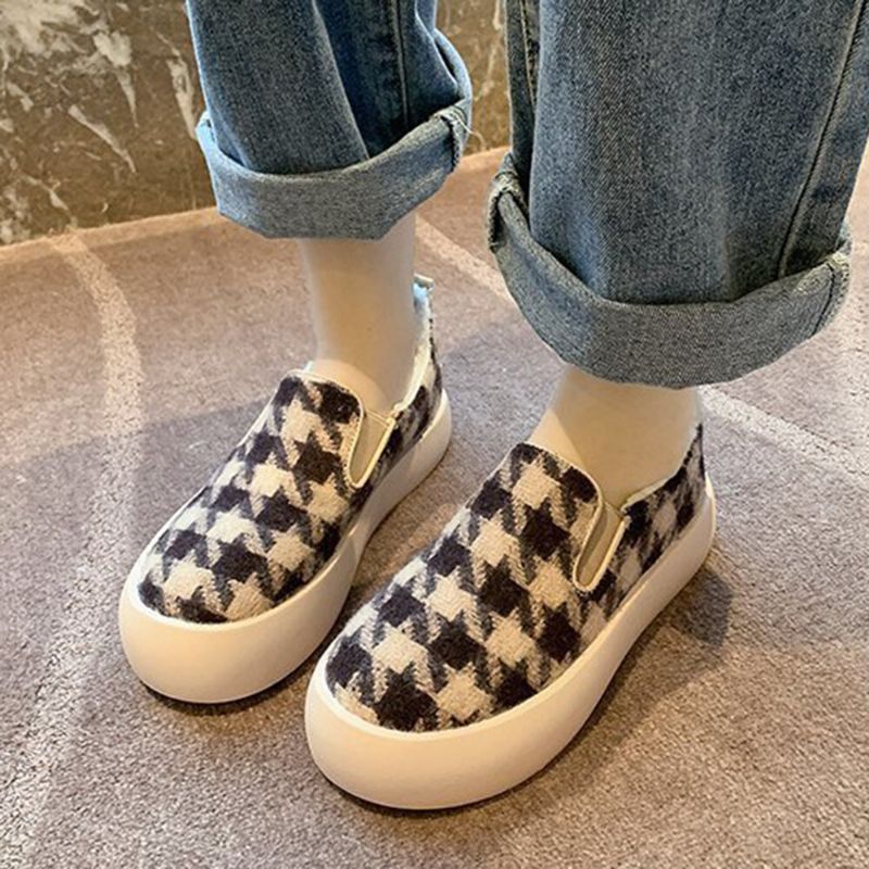 Kvinnor Casual Plysch Houndstooth Varmfoder Skate Skor