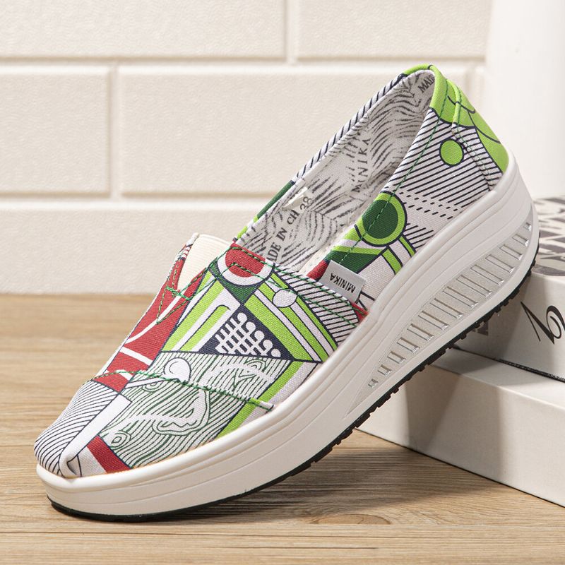 Kvinnor Casual Print Cartoon Rocker Sole Slip-on Walking Shoes