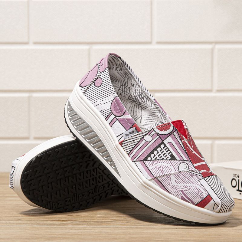 Kvinnor Casual Print Cartoon Rocker Sole Slip-on Walking Shoes