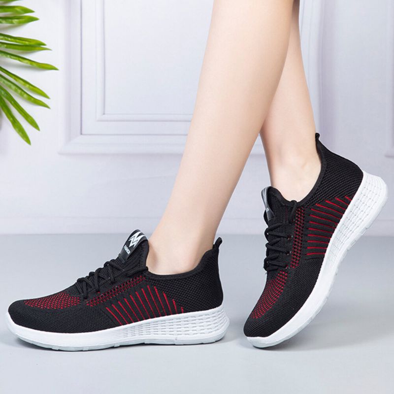 Kvinnor Color Block Mesh Snörning Sport Casual Flat Shoes