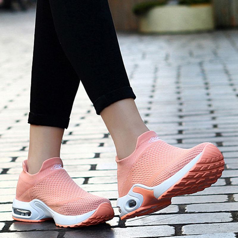 Kvinnor Light Mesh Walking Casual Comfy Slip On Sneakers